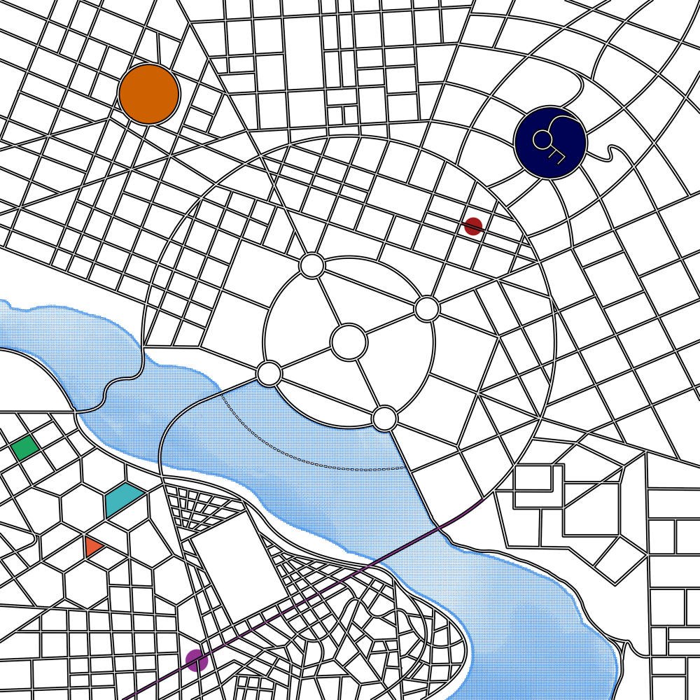 A map of the city. Each marked area leads to a vignette.
